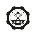 Barbecue label or BBQ sign isolated on white background. Grill menu design template. Vector illustration